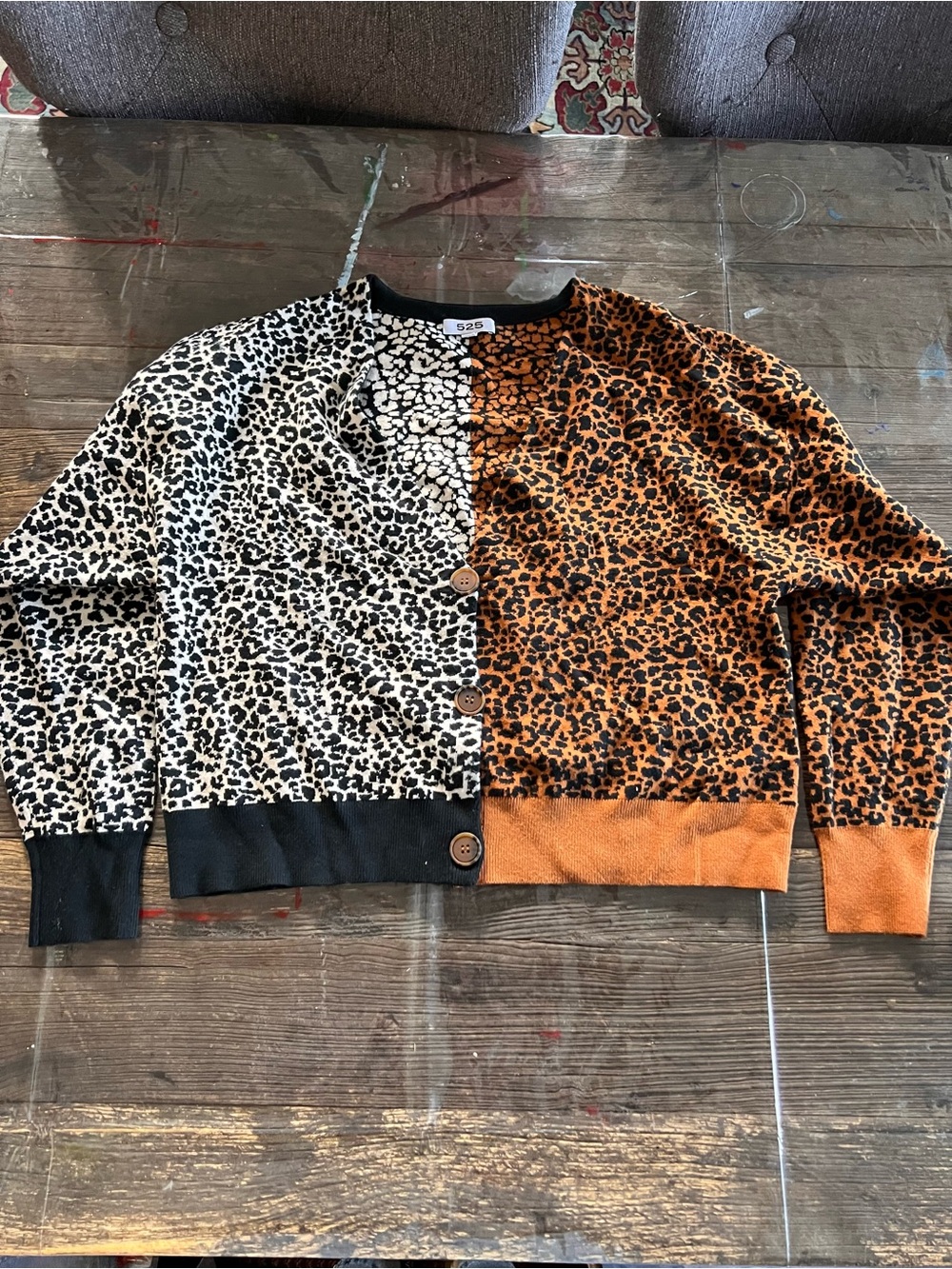 525 America Two-Tone Leopard Knit Cardigan - Black, Cream & Brown